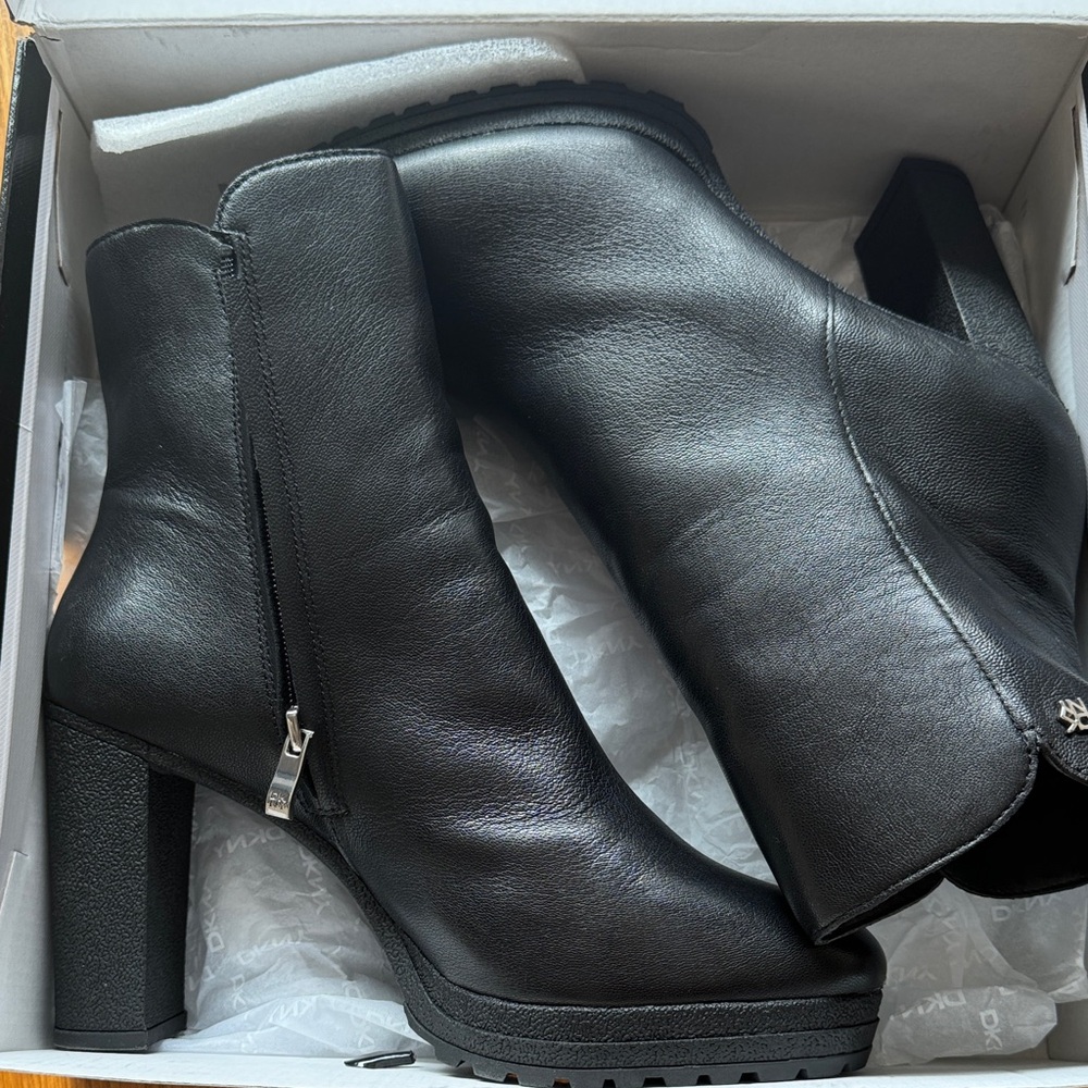 DKNY Black Heeled Leather Boots